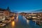 VENICE, ITALY February 16 , 2020 Panoramic sunset view. View of the Grand Canal from the Bridge of the Barefoot Ponte degli Scalz