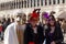 VENICE / ITALY - February 6 2016: Carnival performers participate this event in Piazza San Marco in Venice, Italy. The tradition b