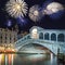 Venice Italy, fireworks over the Rialto bridge