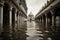 Venice, Italy, flooded - conceptual photography, global warming concept. Generative AI