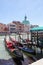 Venice, Italy. Gondolas moored in the Grand Canal with San Simeone Piccolo behind them