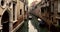 VENICE, ITALY - January 2014: Tilt with empty canals and old buidings