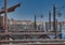 Venice, Italy - July 1, 2017: A view of the colorful Venetian houses, Gondola docked along a canal in Venice in Venice