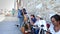 Venice, Italy - July 7, 2018: on the pier of Venice, many artists, an adult group, students of art school hold a lesson