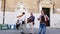 Venice, Italy - July 7, 2018: street musicians, trio, playing on the street of Venice, entertains tourists