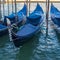 Venice, Italy. Moored gondolas, traditional Venetian rowing boats