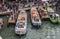 Venice, Italy - October 13, 2017: pier on the Grand Canal. On the first plan, unloading of cargo boats. On the