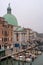 Venice, Italy - October 13, 2017: View of the pier near the Church of San Simeon on the Grand Canal. Opposite is the