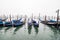 Venice, Italy - October, 2017: View gondola old city center buildings and canal in Venice, Italy. Tourist destination.