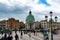 Venice, Italy panorama on a beautiful day with small narrow streets, canals and boats and gondolas floating under bridges.