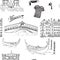 Venice Italy seamless pattern. Hand drawn sketch with gondolas, gondolier clothes, houses, market bridge and cafe table with chair