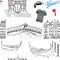 Venice Italy seamless pattern. Hand drawn sketch with gondolas, gondolier clothes, houses, market bridge and cafe table with chair