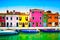 Venice landmark, Burano island canal, colorful houses and boats, Italy