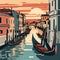 Venice landscape sunset in vector style