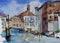 Venice landscape watercolor view on Grand Canal near Academy, It