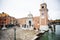 Venice. The Main Gate at the Venetian Arsenal Arsenale di Venezia. View from Ponte del Paradiso