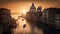 Venice in mist on sunrise, beautiful view from Academia Bridge, AI generative