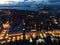 Venice panoramic cityscape landmark at sunset or night, aerial view of Piazza San Marco