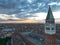 Venice panoramic cityscape landmark at sunset or night, aerial view of Piazza San Marco