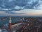 Venice panoramic cityscape landmark at sunset or night, aerial view of Piazza San Marco