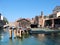 Venice, panoramic image of empty Squero di San Trovaso boatyard in Venice. Landmark boat yard building traditional