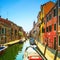 Venice San Barnaba cityscape, water canal, church and boats. Italy