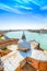 Venice, San Giorgio Church dome, Giudecca canal aerial view, Italy