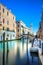 Venice San Giorgio dei Greci water canal and church campanile. Italy