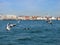 Venice from the sea with flying seaguls