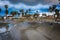 The Venice Skate Park at sunset, in Venice Beach