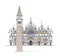 Venice sketch collection, San Marco and Town tower on the square, detailed illustration