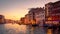 Venice in summer dusk, Italy. Panorama of famous Grand Canal, famous street of Venice