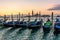 Venice sunrise and Venice gondolas on San Marco square at sunrise, Grand Canal, Venice, Italy