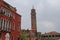 Venice, typical buildings in Venice, architecture, tenement houses, maroon elevation, tower