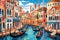 Venice urban landscape. Pattern with houses. Illustration