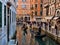 Venice view with gondolas and masks