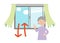 Ventilate by opening a grandma and windows and curtain shakes vector illustrations