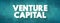 Venture Capital - form of investment in early-stage companies with strong growth potential, text concept background