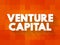 Venture Capital - form of investment in early-stage companies with strong growth potential, text concept background