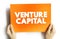 Venture Capital - form of investment in early-stage companies with strong growth potential, text concept on card