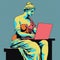 Venus de Milo working on a laptop. Combination of art and modern technology.