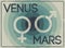 Venus and Mars. Gender signs. Male and female symbols typographic vintage grunge style poster. Retro vector illustration.