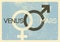 Venus and Mars. Gender signs. Male and female symbols typographic vintage grunge style poster. Retro vector illustration.