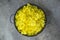 Verbascum densiflorum mullein denseflowered yellow flowering flowers harvested in blue enamel bowl