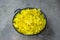 Verbascum densiflorum mullein denseflowered yellow flowering flowers harvested in blue enamel bowl