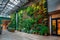 Verdant living wall installed on the interior of a shopping mall, enhancing the indoor environment with natural beauty