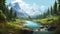 Verdant Valley: Realistic Lake Landscape Artwork