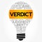 Verdict bulb word cloud collage