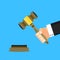 Verdict judge with hammer vector flat cartoon