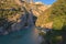 Verdon Gorge, amazing landscape of famous canyon with winding turquoise-green color river and high rocks in Alps, Provence, France